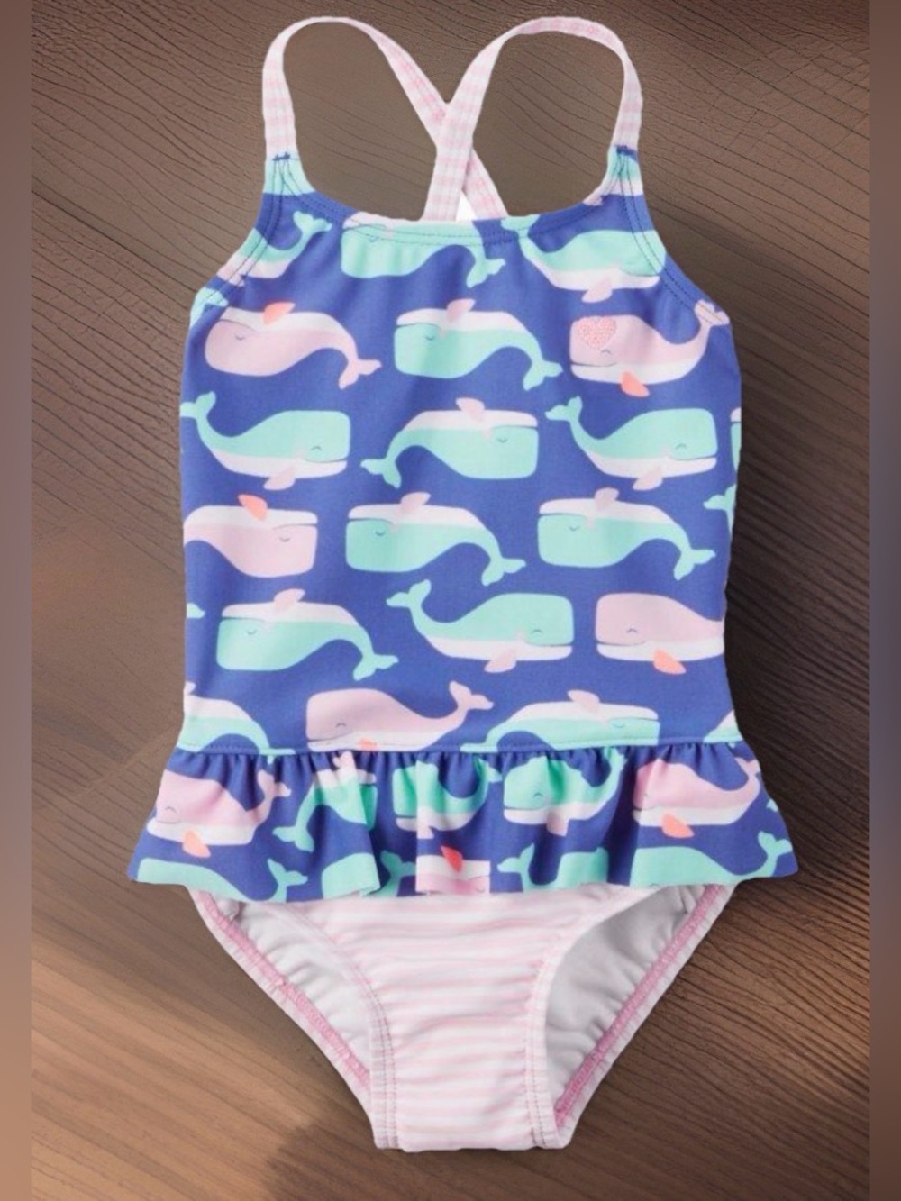 Carters Girls' Blue Whale Print Ruffle One-Piece Swimsuit